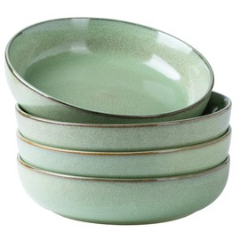 GBHOME 8.75'' Large Ceramic Pasta Bowls, 38oz Stoneware Pasta Serving Bowls Set of 4 for Kitchen, Wide Bowls for Fruit,Pasta,Salad,Oatmeal,Meal, Microwave Safe, Reactive Glaze-Pastel Green