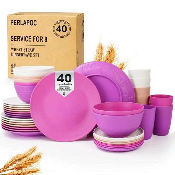 Perlapoc Wheat Straw Dinnerware Sets 40 PCS Bowl and Plate