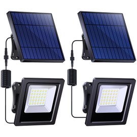 Solar Flood Lights Outdoor Bright White Security Lights Dusk to Dawn Auto On/Off 4400mAh with 16.4Ft Cable Waterproof Floodlights for Outside Wall Barn Garden Garage Pathway Yard Patio(2 Pack)