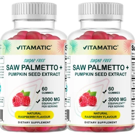 Vitamatic Sugar-Free Saw Palmetto with Pumpkin Seed – 3000 mg Equivalent per Serving – Natural Raspberry Flavor – 60 Gummies - 2 Pack