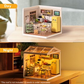 Rolife DIY Miniature Plastic House Building Set Toys Playset with LED Suitable for Mini Figures Construction Toys Diorama Kit Gifts for Teens Adults (Happy Meals Kitchen)