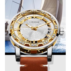 FORSINING Watches for Man, Automatic Watch with Mechanical Movement, Skeleton Dial and Leather Band