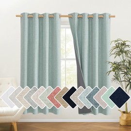 NICETOWN 100% Absolutely Blackout Linen Curtains with Thermal Insulated White Liner, Seafoam Green, 52" Wide, 72" Length Energy Saving Curtains for Living Room 2 Panels Set, Vertical Blinds