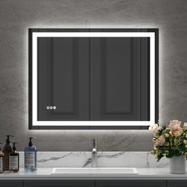 28"x36" LED Mirror for Bathroom, Light Up Bathroom Mirror with Front Light and Backlit, Anti-Fog, Memory, Dimmable 3 Colors Lighted Bathroom Mirror, Shatterproof, Horizontal or Vertical Wall Mounted