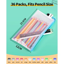 Smarpau A6 Mesh Document Bag, 36PCS Clear Pencil Case Plastic Wallets Zip Lock Bags Storage Pouch File Folder Zipper Bags Document Folders for School, Home, Office and Travel (12 Colours)