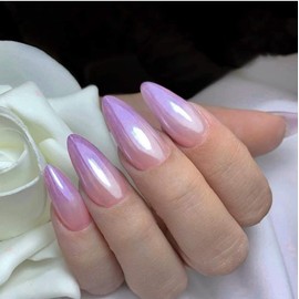 Purple Ombre Press on Nails Chrome Mirror Fake Nails Almond Medium Acrylic Nails Glossy Shiny Glue on Nails Gradation False Nails Stick on Nails for Women Nails Decoration