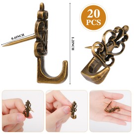 20 Pieces Push Pin Hangers Plant Shape Pin Hook Hanger Zinc Alloy Picture Hanging Hook Pin Bronze Wall Hooks (Heart)