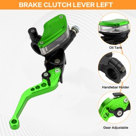 VG MOTO Motorcycle Brake Clutch Pump Lever 7/8" 22mm Dual Hydraulic Master Cylinder Reservoir CNC Left & Right Set Universal Replacement for Harley Honda Kawasaki Suzuki Yamaha (Green)