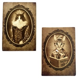Kustom Art Set of 2 Magnets (Magnets) Aristocratic Series Animals (Cats) Vintage Style Fridge Garage Bar Printed on Wood 10x6cm