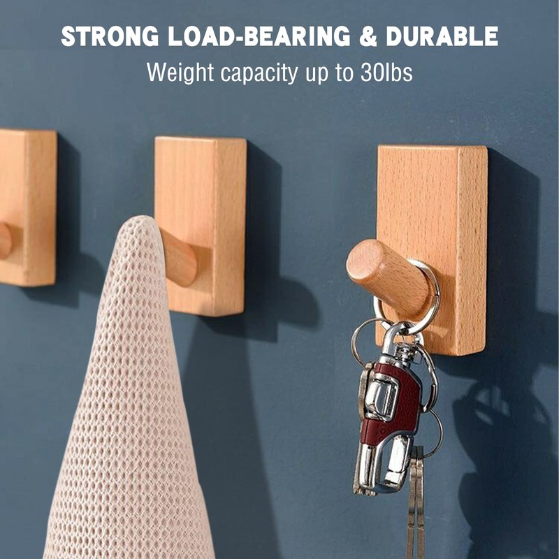 QUELLANCE Wood Wall Hooks for Hanging - 4 Pack Utility