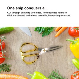 DRAGONFRUITEE All Purpose Kitchen Shear, Scissors for Home, Herbs, Sewing, Crafting and Office Cutting, Stainless Steel Razor Sharp Tip, Ergonomic Metal Handles, 7.5 inch, Gold