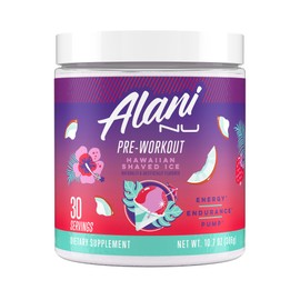 Alani Nu Suplemento en polvo preentrenamiento para energía, resistencia y bomba, hielo afeitado hawaiano, 30 porciones (el embalaje puede variar)     