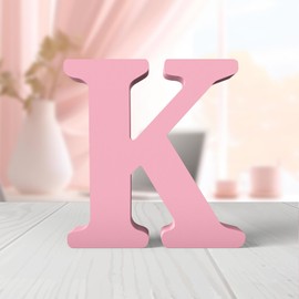 Zaruatu 6 Inch Pink Wood Letters Unfinished Wood Letters for Wall Decor Decorative Standing Letters Pink Block Letters for Craft Home Party Projects (K)