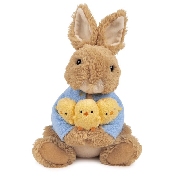 GUND Beatrix Potter Peter Rabbit Holding Chicks Plush, Stuffed Animal for Ages 1 and Up, Brown/Blue, 9.5”