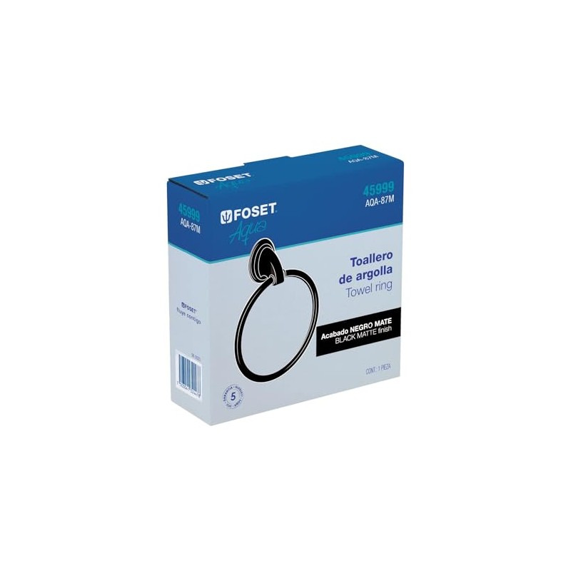 Foset Aqua AQA-87M, Toallero argolla metálico acabado negro sistema de
