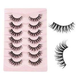 Cat Eye Lashes False Eyelashes Natural Look, Yasnai Wispy Fake Lashes Volume Lashes, Strips Lashes Natural Eyelashes Clear Band 6 Pairs Pack
