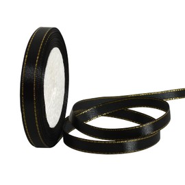 TONIFUL 10mm X 23m Black Satin Ribbon with Gold Edges, 3/8" X 25Yd, Fabric Ribbons for Gift Wrapping Wedding Birthday Party Decoration DIY Craft Bow Making Valentine's Day Craft Floral Hair Sewing