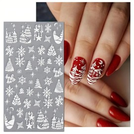 IDDFEVE Embossed Snowflake Nail Stickers, Christmas Large 5D Self-Adhesive Nail Art Decals - White Snow Cover Christmas Tree Design for DIY Manicure Winter Xmas DIY Nail Decorations (3 Sheets)