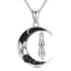 Shusukue Bat/Spider/Wolf/Cat/Fox/Owl/Sun Crescent Moon Chain 925 Sterling Silver, Bat Moon