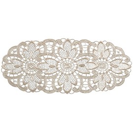 Pack of 6 Floral Lace Oval Doilies 100% Polyester Traditional Table Linen Doyleys 15cm x 32cm (Cream)