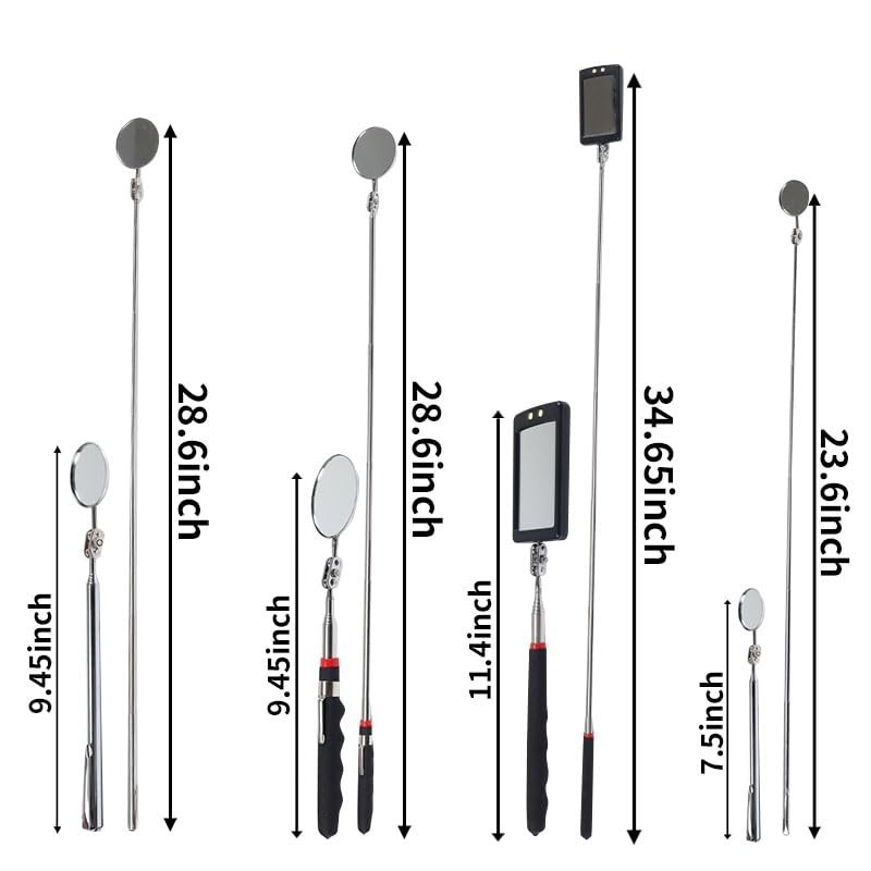 VortecSys 4 Pcs Durable Telescopic Inspection Mirror, Long Handle Adjustable