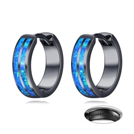 POPLYKE Black Earrings for Women Sterling Silver Blue Opal/Turquoise Hoop Earrings Jewellery Gift for Women, Sterling Silver, No Gemstone