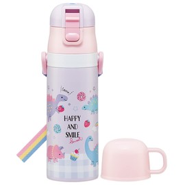Skater SKDC4-A Children's Stainless Steel Water Bottle, 2-Way Direct Drinking, 16.5 fl oz (470 ml), Cup Drinking, 15.2 fl oz (430 ml), Happy & Smile Rainbow, Lightweight, For Girls, Hot and Cold Water