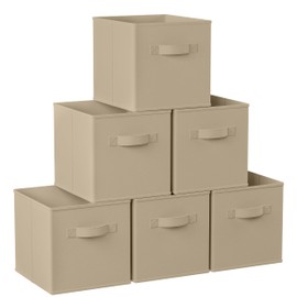 Ornavo Home Foldable Collapsible Kallax Storage Box Bins Shelf Basket Cube Organizer With Dual Handles - Set of 6 - 13 x 15 x 13 - Beige