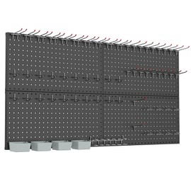 WALMANN Metal Pegboard Kit with Accessories for Wall Garage Tools Pegboard Storage System for Garage, Workbench, Shed Modular Peg Board Organizer Board with Hooks(Black)