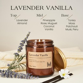 Lavender Vanilla Candles for Home Scented Aromatherapy Candle Gift Set for Women Soy Wax Long Lasting Amber Jar Candles Gift for Birthday Housewarming Mother's Valentine Day