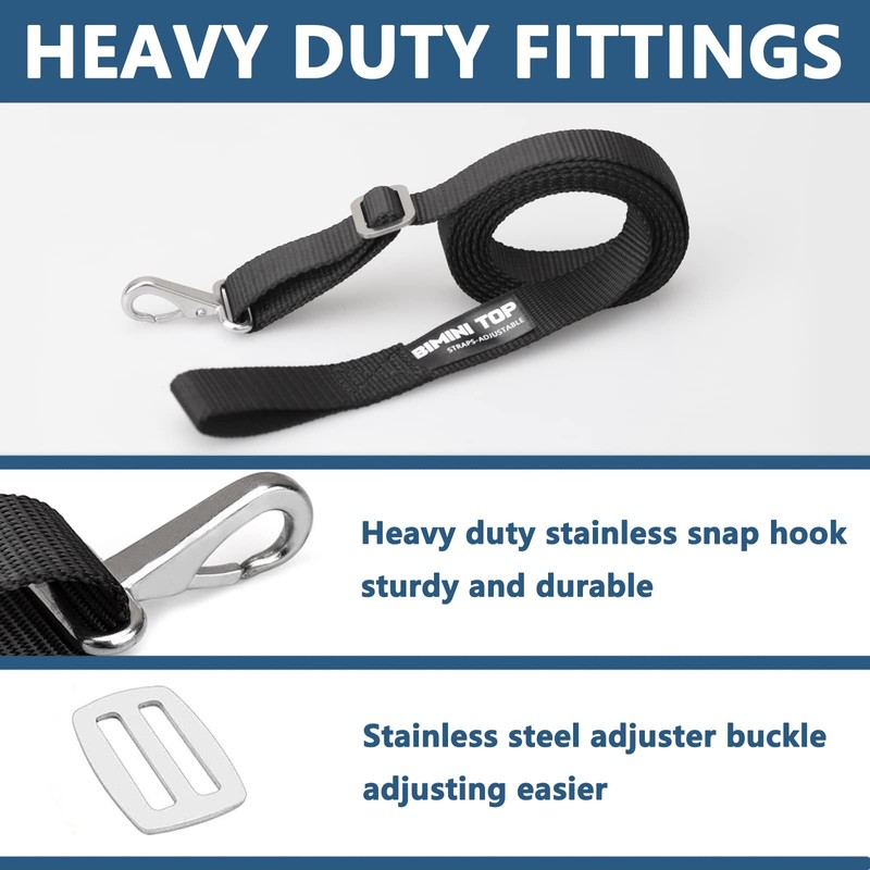 Adjustable Bimini Boat Top Straps,One Hooks 38"~70"Marine Awning Webbing Straps,with