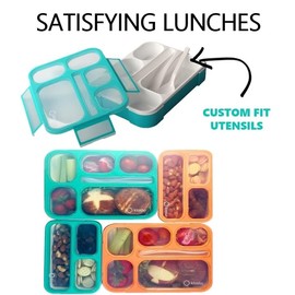 Bento Box Lunch Boxes and Snack Containers for Kids Girls Boys | Leakproof Portion Container Kits BPA Free | Value Pack Set of 4 | Teal Orange Large + MINI, Value 4 pack