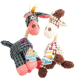 Lucky's Dog House - Dog Squeak Plushy - 2 Pack (Dog Squeak Toy 2 Pack - Cow and Donkey Plushy. Grey and White - Lucky's Dog House)