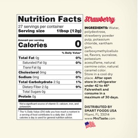 Mrs Taste Sugar Free Strawberry Syrup, Zero Calories, Zero Sodium, Zero Sugar, High Fiber, Keto Friendly, Paleo Friendly, Condiments and Sauces (11 oz, Strawberry Syrup)