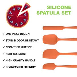 MJDFS Silicone Spatula Set Kitchen Utensils Non Stick for Cooking, Baking and Mixing, Heat Resistant Dishwasher Safe, Orange Set of 4