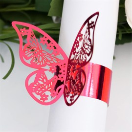 Lavandi 100pcs 3D Butterfly Paper Napkin Rings Weddings Party Serviette Table Decoration Restaurant (Reflective red)