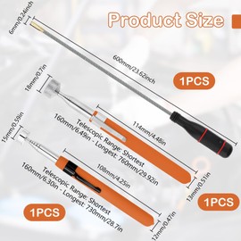 3Pcs Magnetic Pickup Kit, 8LB/10LB Portable Magnet Handheld Tool, 60CM Flexible Magnetic Rod, Retractable Magnetic Pickup Tool, Extendable Telescopic Magnetic Retrieval Tool for Pickup Screws Nuts