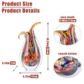 GrivSheen Hand Blown Glass Vase for Centerpiece, Murano Style Table Decoration, Red Blown Art Glass Ellipse Flower Vase, Single Stem Beautiful Decor for Home, Beachy Room Decor for Home Shelf