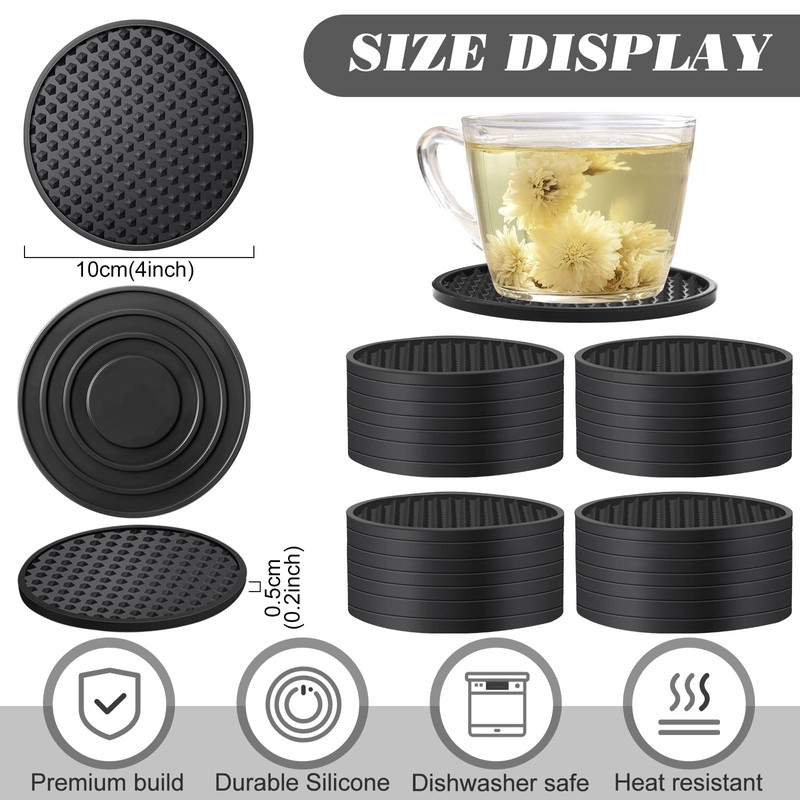 Eccliy 48 Pack Silicone Coasters for Drinks Nonslip Silicone Drink