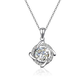 solarrajewelry Moissanite Swirl Floral Pendant Necklace | Lab Grown 2.0ct Diamond & Platinum Plated Pendant | Sterling Silver Necklace for Women | Moissanite Necklaces for Women | Statement Piece