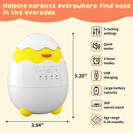 Rechargeable Baby Rocker & Soother – Portable with 5 Vibration Intensities and 4 Timing Modes, Perfect for Strollers, Cribs & Newborn Gifts (White 1)