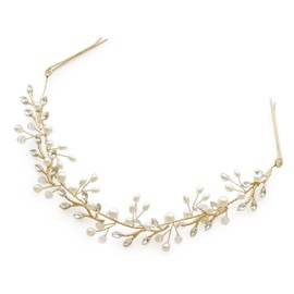 JewelVOX Hair Accessories, Women's, Hair Comb, Headdress, Gold, Pearl-style, Beaded, Adult (C) Gold