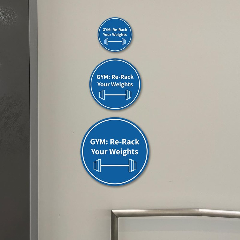 Signs ByLITA Circle GYM: Re-Rack Your Weights Sign (Brushed Silver)