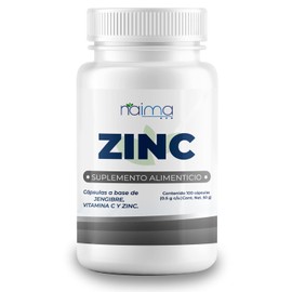 NAIMA, Zinc Adicionado con Vitamina C y Jengibre, 100 cápsulas | Suplemento Alimenticio 100% Puro | Ingredientes Naturales, Sin Aditivos | Apoyo a las Defensas, Energía y Vitalidad, Antioxidante