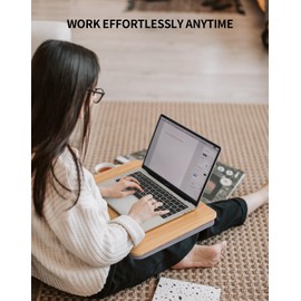 ZEAPTAC Portable Lap Laptop Desk with Pillow Cushion, Fits up to 15.6 inch Laptop, Lap Stand for Bed & Couch & Carpet, Book Tablet/Drawing Board/Computer Laptop Stand - Light Brown Wood