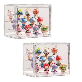 Clear Display Case for Figures, 3 Tier Adjustable Display Stand, Acrylic Display Box with Magnetic Door, Display case for Figures, Dustproof Showcase for Collectibles (2, Transparent-2 Pack)