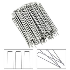 SuperMMarK Garden Landscape Staples, 6 Inch 11 Gauge Galvanized Garden Stakes Ground U Shaped Landscape Pins to Secure Lawn Fabrics Weed Barrier Covers Ground Cover and Landscaping, 100 Pack