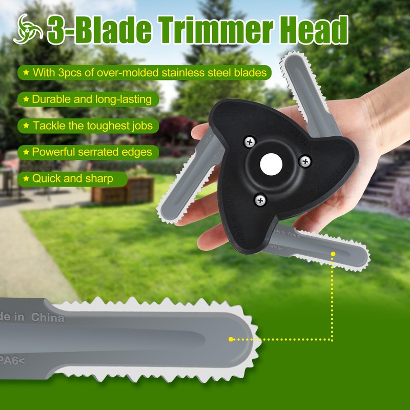 Toussaint 3-Blade Trimmer Head for Gas Powered Weedwacker Universal Weed