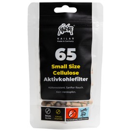 KAiLAR 65 Unbleached Cellulose Activated Carbon Filters Slim (6 mm) with Vegan Activated Carbon from Coconut Shells | For a Gentle Smoking Experience without Clogging (Cold Resistance)