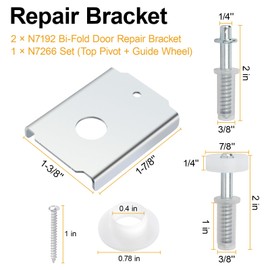 Bifold Door Repair Kit for 1-3/8 in Wood Doors, Includes N7192 Bi-Fold Door Repair Bracket & N7266 Top Pivot with Guide Wheel, Folding Closet Door Hardware Replacement